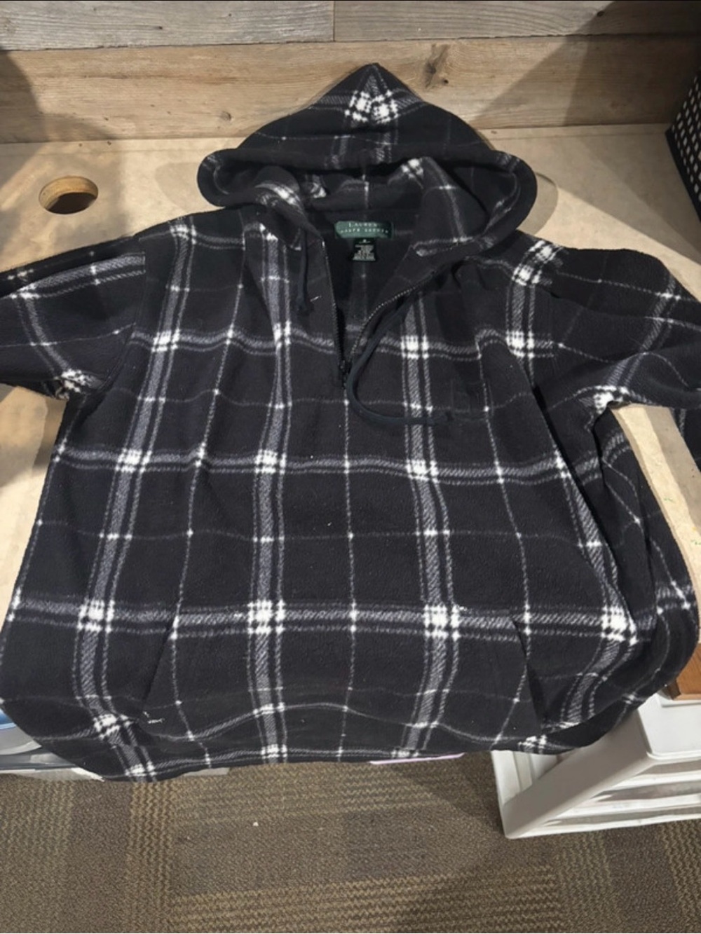 Ralph Lauren Black & White Plaid Fleece Hoodie